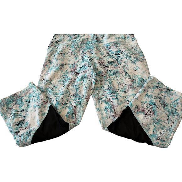 CALVIN KLEIN PERFORMANCE LEGGINGS, WOMENS, L, TEAL PINK WHITE ABSTRACT, CROPPED - Picture 6 of 10